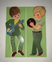 2 Vintage Gibson Just Kids Die Cut Birthday Cards Guitar and Bowling Excellent