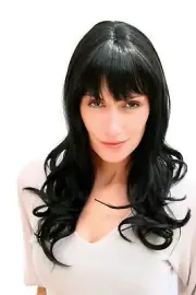 Elegant Women's Wig Women Long Black Wavy Fringe Approx. 55cm 3001-1B