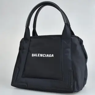 【Balenciaga 巴黎世家】CABAS經典LOGO標誌皮革相飾尼龍手提子母包(S/黑x白)