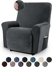 [Asnomy] Recliner Chair Covers Lazy Boy Recliner Covers with Pockets Stretch Velvet Couch Cover Slipcovers 1-Piece Furniture Protector for Dogs Cats(Recliner,Dark Grey)