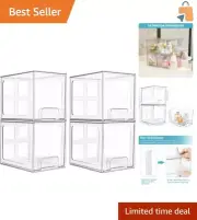4 Pack Stackable Acrylic Storage Drawers - Clear Makeup Organizers for Any Room