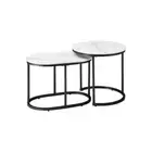 Set of 2 Coffee Table Round Oval Marble Nesting Black