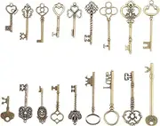 Atelierate Set of 18 Antique Vintage Old Look Bronze Skeleton Key Heart Bow Lock Pendant