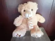 Soft tan Teddy Bear with Knit Scarf