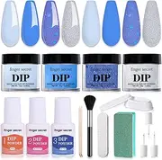 finger secret Powder Nail Dipping Kit,10g/0.35oz Dip Powder Nail ,4Colors Dip Powder,Dip Powder for Nail ,Dip Nails Powder Starter Kit for Nail Art Manicure DIY Salon,No nail/LED Nail Lamp Needed (Blue)