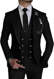 [JEShifangjiusu] 3 Pieces Tuxedo Blazer for Men 1 Button Elegant Slim Fit Single Breasted for Prom Wedding Party Stylish Suit Dress Set Vest Pants, Black, XXL