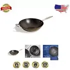 Flat Bottom 13-Inch Carbon Steel Wok - Perfect for Stir Frying and Steaming