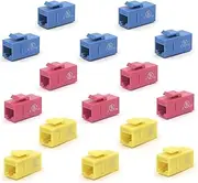 VCE 12-Pack CAT6 Keystone Inline Coupler, UTP RJ45 Female to Female Insert Coupler (Blue+Red+Yellow)