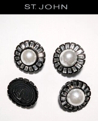 St John Knits Black Enamel Ice Crystal Faux Pearl Replacement Buttons