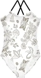 [GuoChe] Swimsuit for Girls 1-Piecing Paisley Flowers Ethnic White Girls Bathing Suits Toddler Swim Suits for Girls Girls'