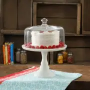 Pioneer Woman Timeless Beauty 10 inch Milk White Cake Stand with Glass Cover