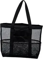 [CONGARTENO] Large Mesh Beach Bag Multi Pocket Portable Beach Pouch for Travel Toiletries Lightweight Durable Tote with Easy Access Opening for Family Outings