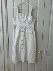 AJE White Reclaim Denim Midi Dress Size 14 New With Tags