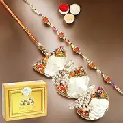 Ghasitaram Gifts Rakhis Online - Rakhi for Brother-RM-122 Bhaiya Bhabhi Rakhi with 400 GMS of Soan Papdi
