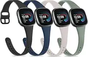 Tobfit Slim Sport Bands Compatible with Fitbit Versa 4 Bands/Fitbit Versa 3 / Sense/Fitbit Sense 2 Watch Bands for Women Men, Soft Silicone Waterproof Straps Replacement Wristbands (4 Pack)