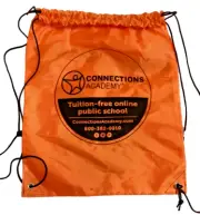 Connections Academy Orange Drawstring Backpack Zippered Pocket Cinch Shoulder