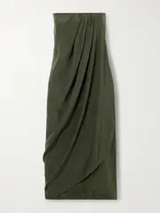 [GAUGE81] GAUGE81 - Onna Strapless Draped Silk-satin Midi Dress - Army green - EU 40 EU 40 Green