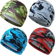 [YeeHeen] 4 Pieces Skull Caps Running Cycling Beanie Hats Breathable Helmet Liner Sleep Hats for Men Women