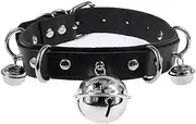 [OIDIMS] Retro Jingle Bell Choker Necklace For Women Dark Spicy Ladies Goth Style Handmade Cosplay Collar Sexy Black Leather Chain Rock Punk Emo Clavicle Accessories Valentines Day Halloween Party Jewelry