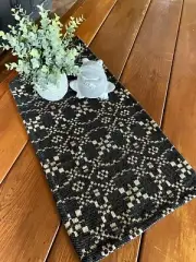 New Primitive Patriot Knot BLACK COVERLET TABLE RUNNER Woven Table Topper 32"
