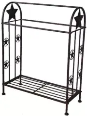 Country Stars Brown Metal Quilt Rack Blanket Stand Towel Storage Display Shelf