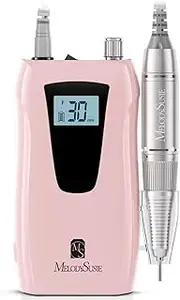 MelodySusie Professional Nail Drill 30000RPM, SC320D Rechargeable Electric Nail Machine, Cordless Nail E File for Acrylic Gel Nails, 8pcs Nail Drill Bits 106pcs Sanding Bands, Selene Pink