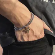 Cross Hollow Double Chain Cross Men's Bracelet