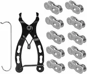 Yakamoz Bicycle Chain Repair Tool Set, 10Pairs Quick Reusable Bike Chain Master Link 9 Speed Chain Joint Connector with Bike Chain Plier for Speed Chains Repair Tool Kit
