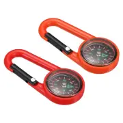 2 in 1 Set Pocket Compass Keychain Mini Belt Clip Emergency Tool Red Orange