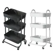 Ozoffer 3 Tiers Kitchen Storage Trolley Cart Steel Rack Shelf Organiser Wheels