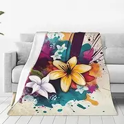 Flowers and Floral Splashes Print Micro Fleece Blanket Throw Blanket Ultra-Soft Fuzzy Blankets Light Weight Cozy Blanket Warm Plush Blanket for Home Bedroom Sofa Office 80"x60"