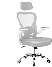ALFORDSON Ergonomic Office Chair with Adjustable Headrest & Flip-up Armrest, Mesh Gaming Chair with Adjustable Backrest for Executive Study Computer Desk, Max 180kg, Nobel White Grey