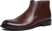 [Generic] Work Boot for Men Ankle Boot Pull On Casual Business StyleGenuine Leather Zipper Block Heel Round Toe Waterproof