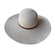 Indigo Soul Wide Brim Floppy Straw Sun Hat Sequins Tan Brown Belt Boho One Size