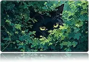 Playmat for MTG, Card Game Mat Non-Slip Rubber Base and Stitched, 24 x 14 inch TCG Play Mat for MTG and Other Card Games (NO Zones), Grass Black Cat