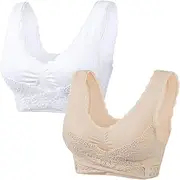 [Generic] Big Bra Solid Color Side Buckle Lace Underwear Without Steel Ring Full Support Sports Bra