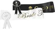 Gadpiparty 2 Sets Bachelorette Sash: White Black Bride Groom Sash and Lace Badge Set - Wedding Bachelorette Party Accessories for Indoor Outdoor Ceremonies