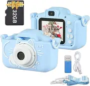SaZaK X8 Mini Camera Kids Camera Digital Camera 1080P Video Camera 20MP Dual Lens 2.0 Inch IPS Screen Built-in Battery Cute Photo Frames Interesting Games with 32GB Memory Card USB Card Reader Neck