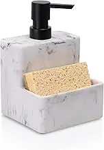 zccz Soap Dispenser with Sponge Holder, Marble Look Liquid Hand and Dish Soap Dispenser Pump Bottle and Sponge Holder 2 in 1 for Kitchen Sink Bathroom Counter Storage and Organization