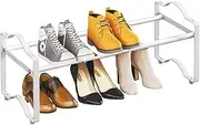 [Catekro] Retractable Shoe Rack Stackable Shoe Rack Slipper Storage Rack Multi-Level Shelf In Cabinet Metal Shoe Rack For Wardrobe, Bedroom, Hallway (White)
