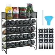 Spice Rack Organizer with 28 Spice Jars, Black Lids，Spice Labels, Chalk Marker