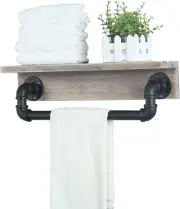 Industrial Pipe Shelf,Rustic Wall Shelf with Towel Bar,20" Farmhouse Towel Racks