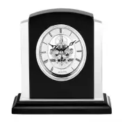 Bulova Table Clock 7.6 " H X 6.3 " W, Quartz Movement W/ Wood Frame Accented
