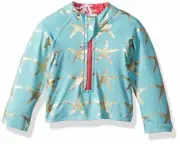 Masala Baby Girls Baby Rashguard Long Sleeves Starfish Turquoise, 6-12M