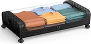 Under Bed Storage with Wheels and Lid, Under Bed Rolling Storage with 50L Large Capacity, Under the Bed Storage for Bedroom Under Bed Storage Containers for Clothes Shoe Blanket Toy Book (Black)