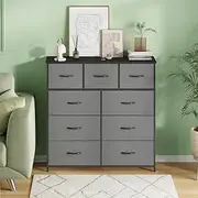 Ufurniture Chest of 9 Drawers Fabric Tallboy Clothes Storage Cabinet Tower Dresser Organizer Clothes Toys Storage Unit for Bedroom,Living Room,Office,Hallway,Entryway Gray