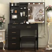 Dressing Table Stool 10 LED Lighted Mirror Makeup Dressing Table Desk 6 Drawers