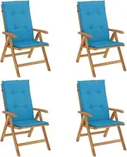 vidaXL Reclining Garden Chairs with Cushions, Foldable, Solid Wood Teak, Scandinavian Design, Adjustable Backrest, Outdoor Patio Furniture Set of 4