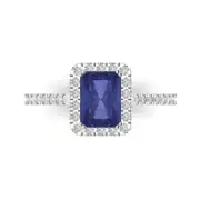 1.96Ct Emerald Cut Tanzanite Solid Gold Halo Engagement Promise Statement Ring