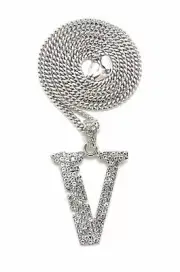 ICED HIP HOP SILVER PT UZI VERT V PENDANT & 3mm 24" CUBAN CHAIN NECKLACE